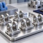 トレーに並べた少量の鋳造ブラケットによる小ロット生産のイメージ